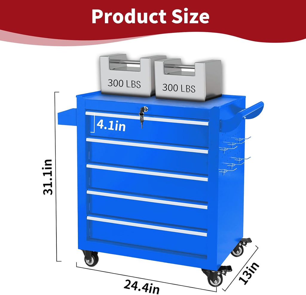 5 Drawers Rolling Tool Chest, Metal Tool Box with Wheels & Lock, Tool Drawers Garage Tool Storage Cabinets Organizer Rolling Cart Toolbox on Wheels for Garage, Workshop, Repair Shop(Assembly Required)