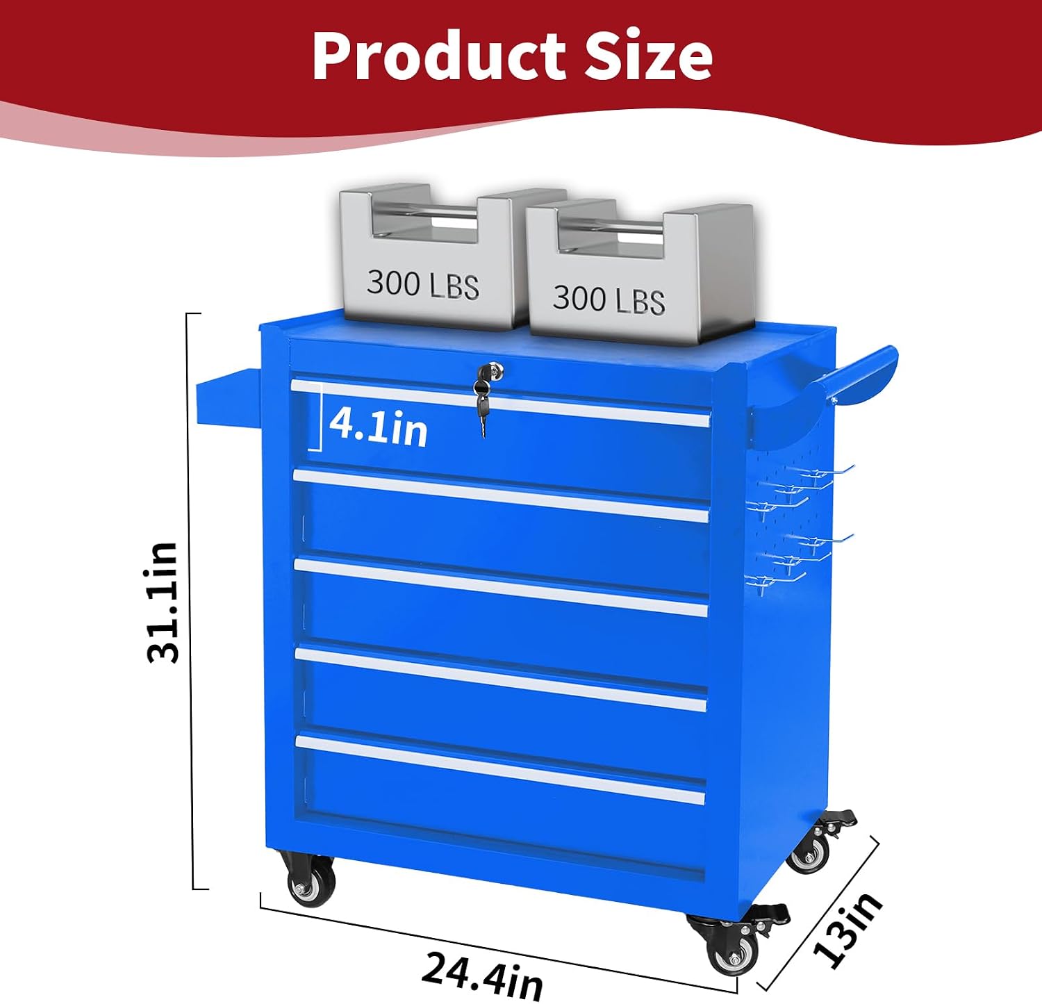 5 Drawers Rolling Tool Chest, Metal Tool Box with Wheels & Lock, Tool Drawers Garage Tool Storage Cabinets Organizer Rolling Cart Toolbox on Wheels for Garage, Workshop, Repair Shop(Assembly Required)