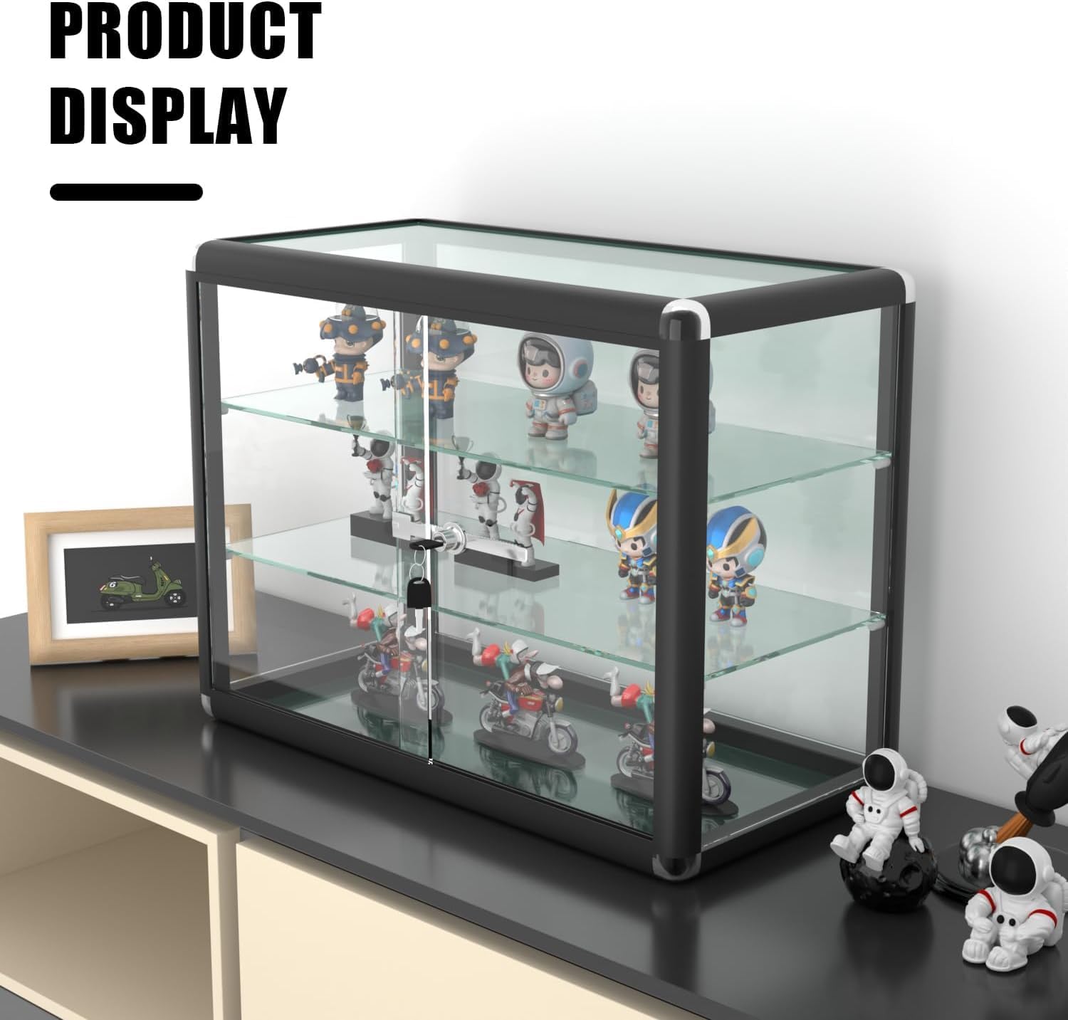 24' W x 18' H x 12' D Black Aluminum Tempered Glass Countertop Display Case - Durabletable Top Display Case,Clear Display Cabinet for Retail, Home & Office Use
