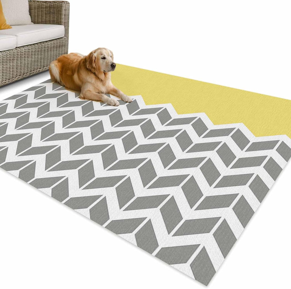 Outdoor Rug 4x6ft Abstract Geometric White Arrow Lines Chevron Patio Area Rugs Waterproof Easy Cleaning Non Shedding Thick Mats Yellow Carpet for Indoor Outdoor Porch Deck Backyard Balcony