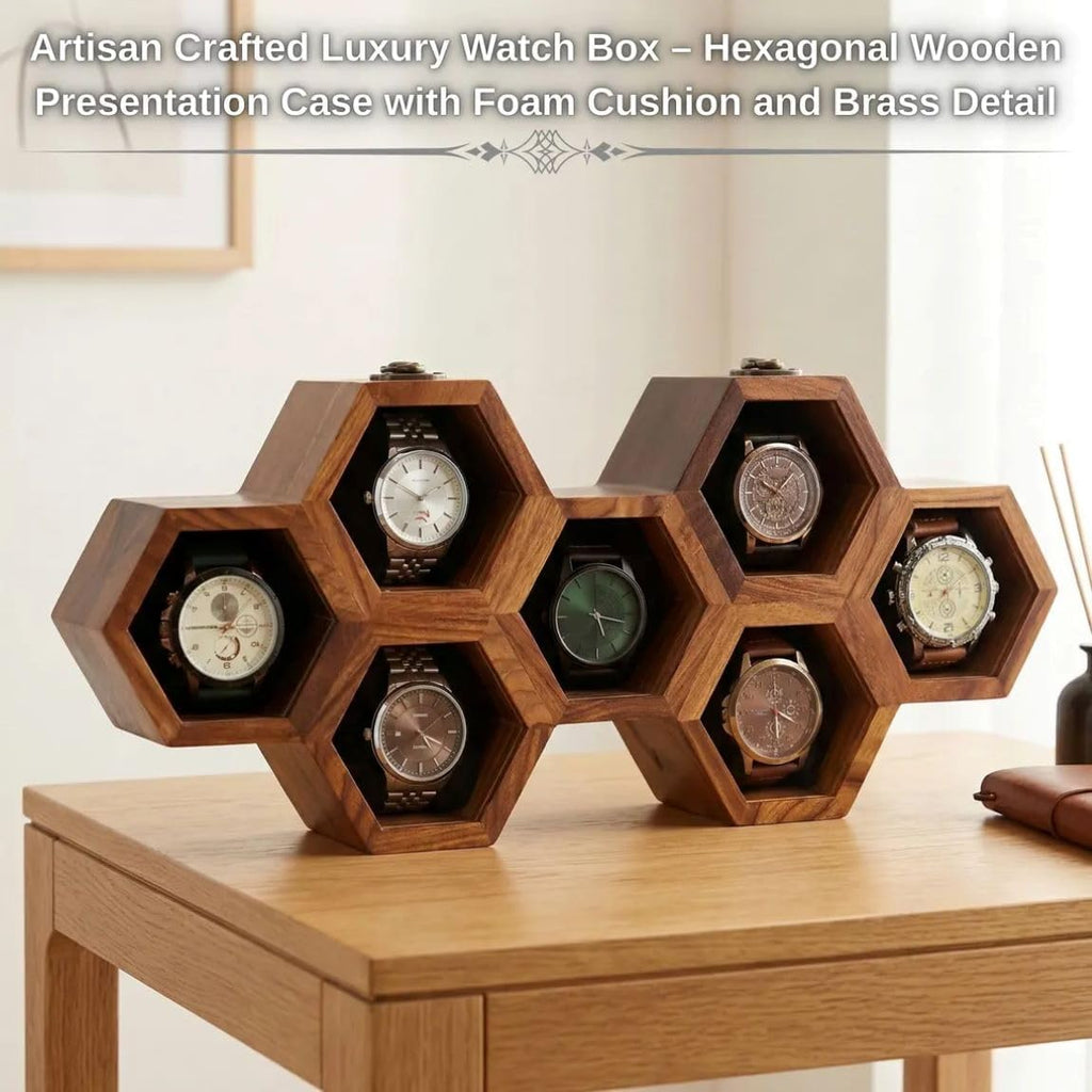 Royal Craft Expertise Handcrafted 7 Slot Wooden Watch Box for Men – Vintage Honeycomb Display Case in Indian Rosewood | Includes Velvet Pillows – Luxury Gift for Him – Built to Last