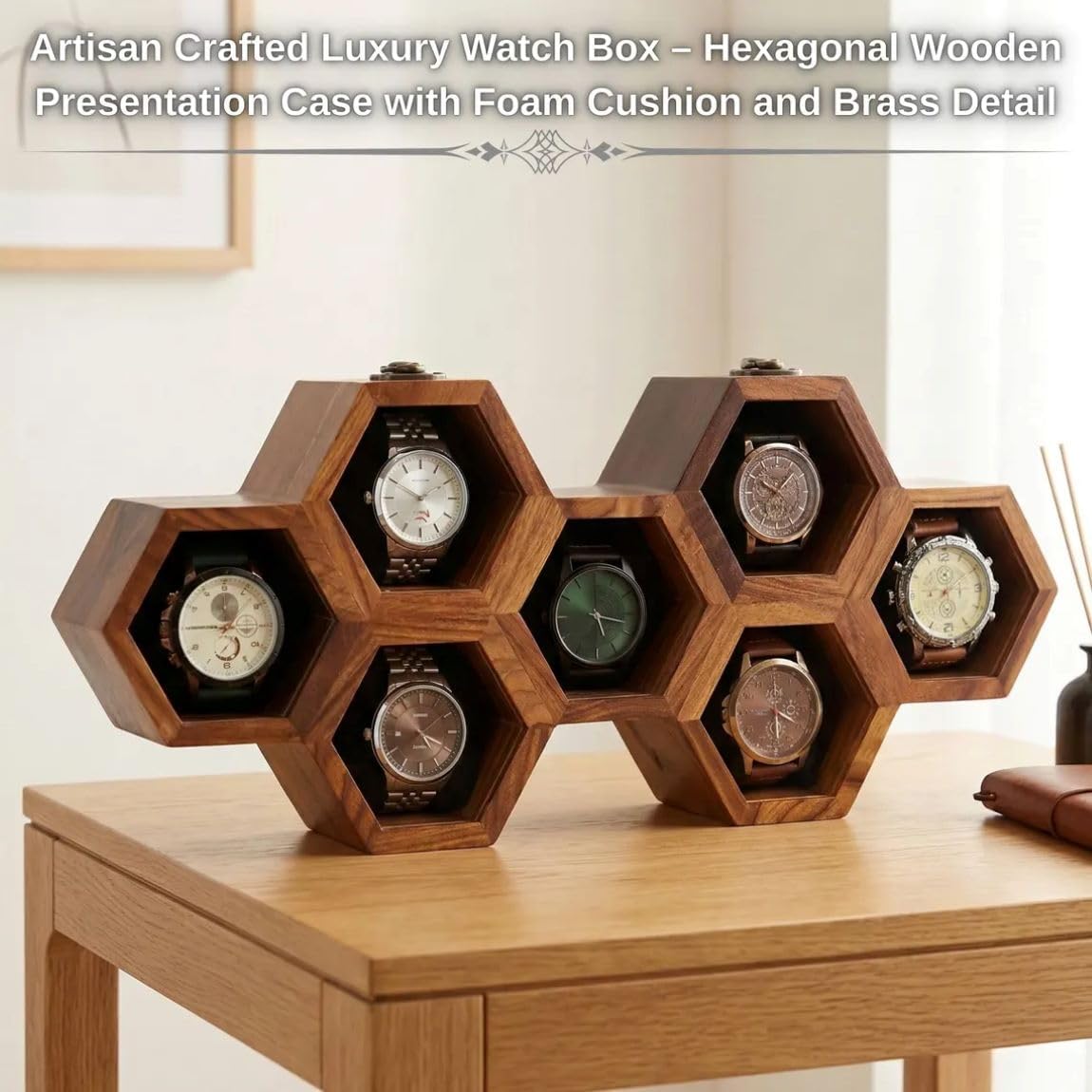 Royal Craft Expertise Handcrafted 7 Slot Wooden Watch Box for Men – Vintage Honeycomb Display Case in Indian Rosewood | Includes Velvet Pillows – Luxury Gift for Him – Built to Last