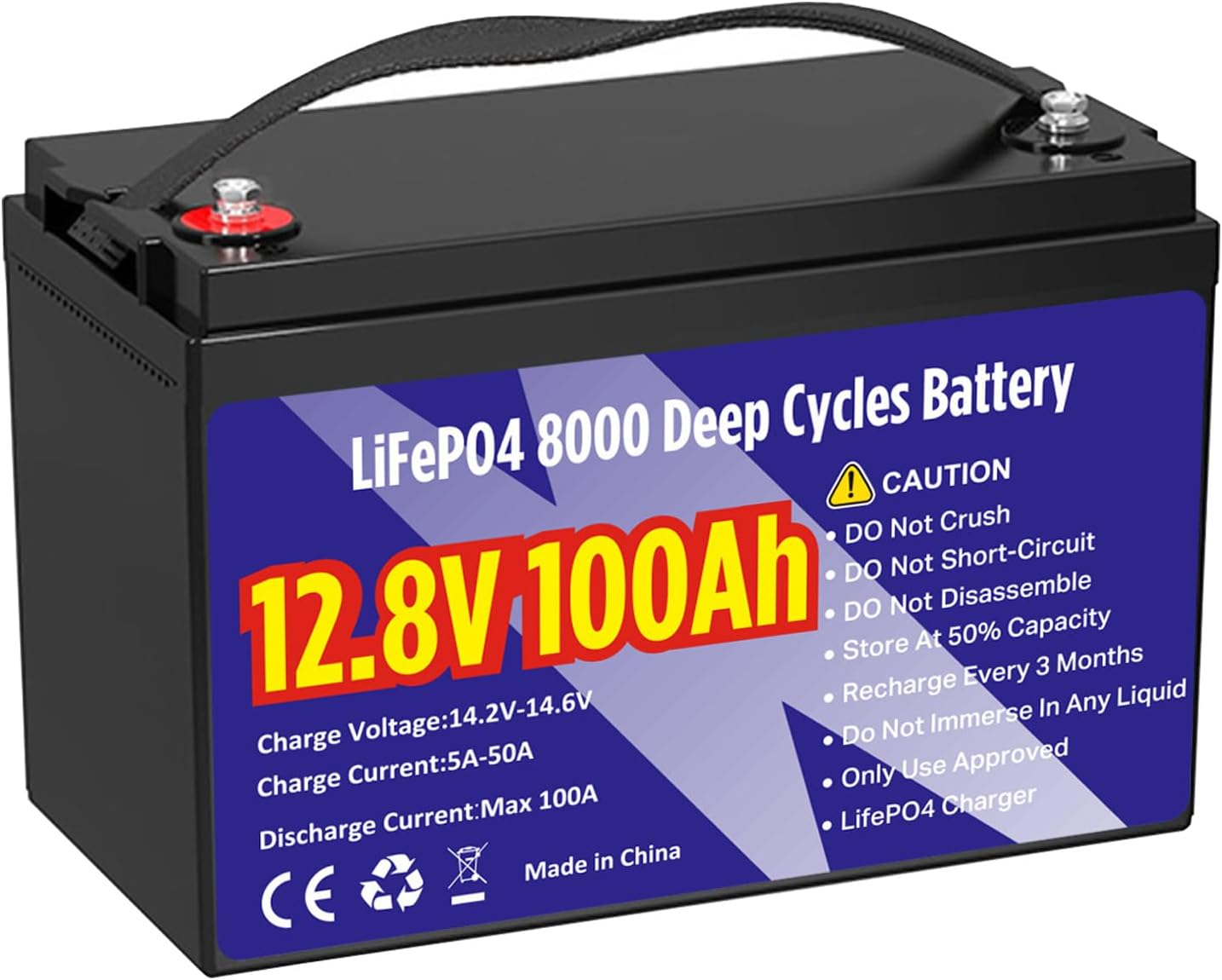 12V 100Ah LiFePO4 Lithium Battery, Group 31 1280Wh Lithium Iron Phosphate Battery 8000+ Deep Cycles Long Lifespan with Built-in BMS Low Temperature Battery for Trolling Motor, RVs, Solar System
