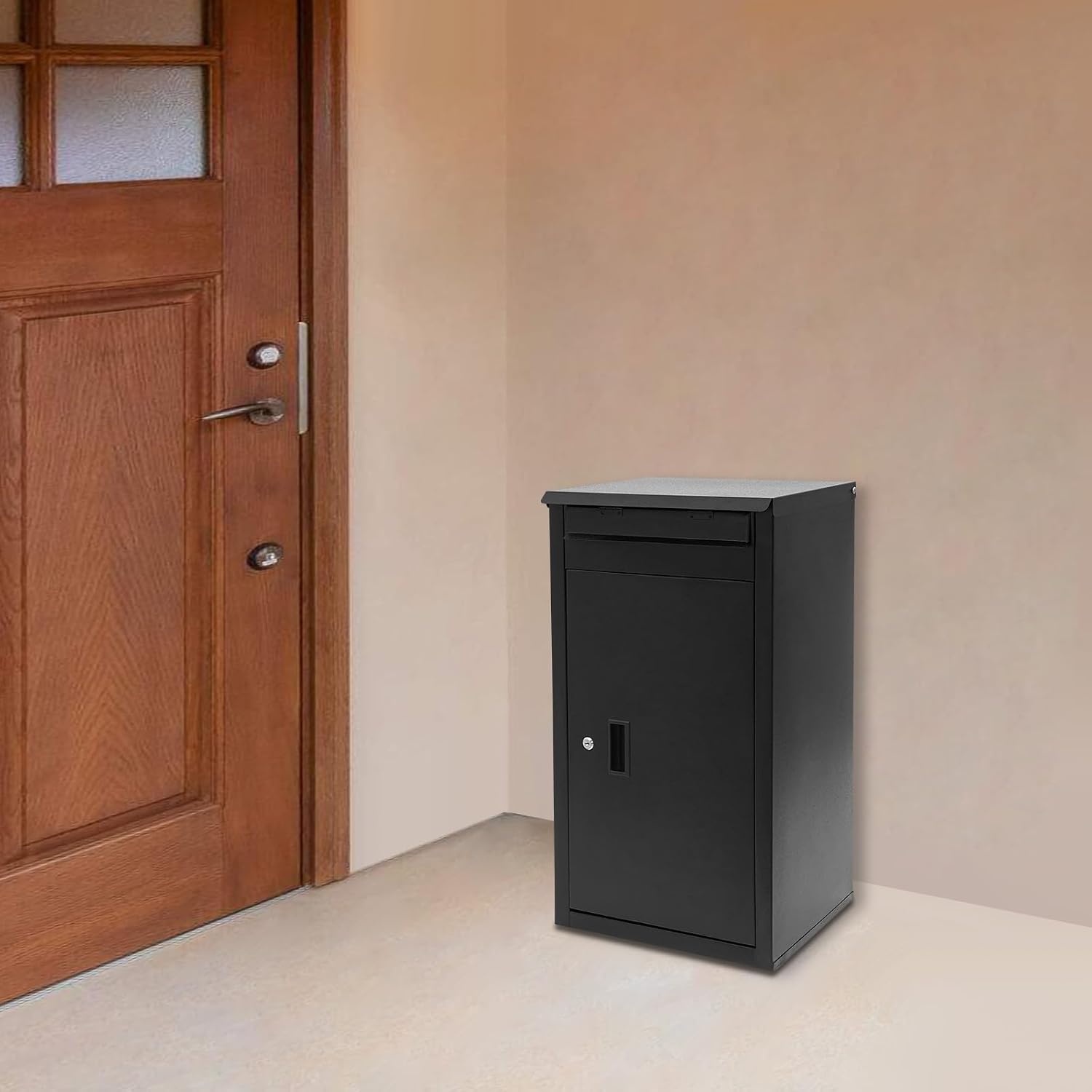 Package Delivery Box, Wall-Mounted Curbside Mailbox, Large Anti-Theft Boxes Extended Edge Mail Throwing Port Free Standing Mailbox w/Key Lock, Anti-Theft Board, 2 Keys (Wall Mounted/Free Standing)