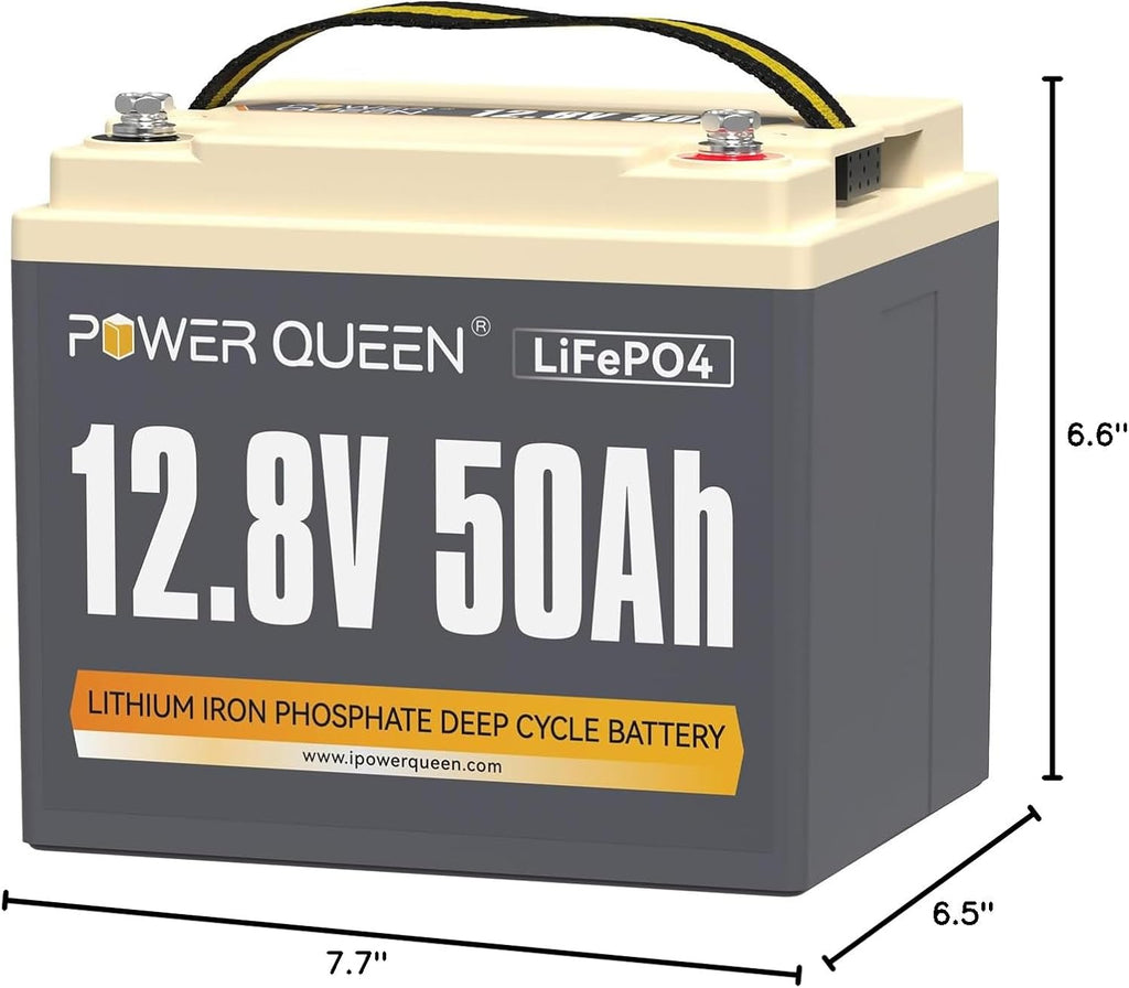 Power Queen 12V 50Ah LiFePO4 Battery Upgrade, Lithium Battery with 50A BMS Protection, Up to 15000 Cycles, Portable & Lightweight for RV Camping, Trolling Motor,Fish Finder, Solar