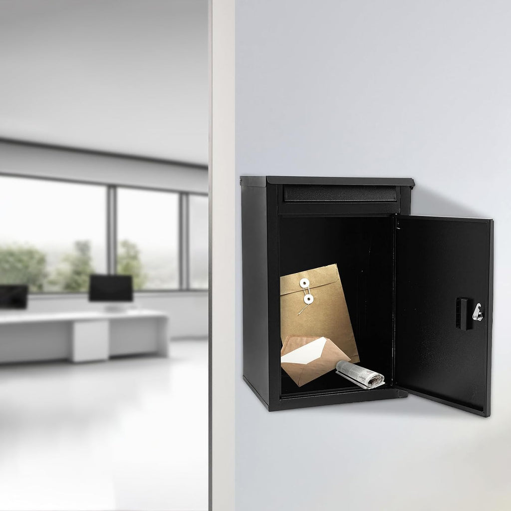 Wall-Mounted Parcel Drop Box & Mail Box with Key Lock, Large Capacity Heavy Duty Weatherproof Security Mailbox for Letters Packages, Home Office School Installation Included,16.5 * 13.8 * 25.4in