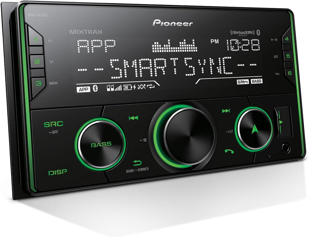 Pioneer MVH-S622BS Double Din Digital Media Receiver – Bluetooth, SiriusXM, Color Change, USB, FLAC, Voice Control, 50W x 4 Output, 13-Band EQ, AM/FM Radio, Hi-Volt RCA Preouts