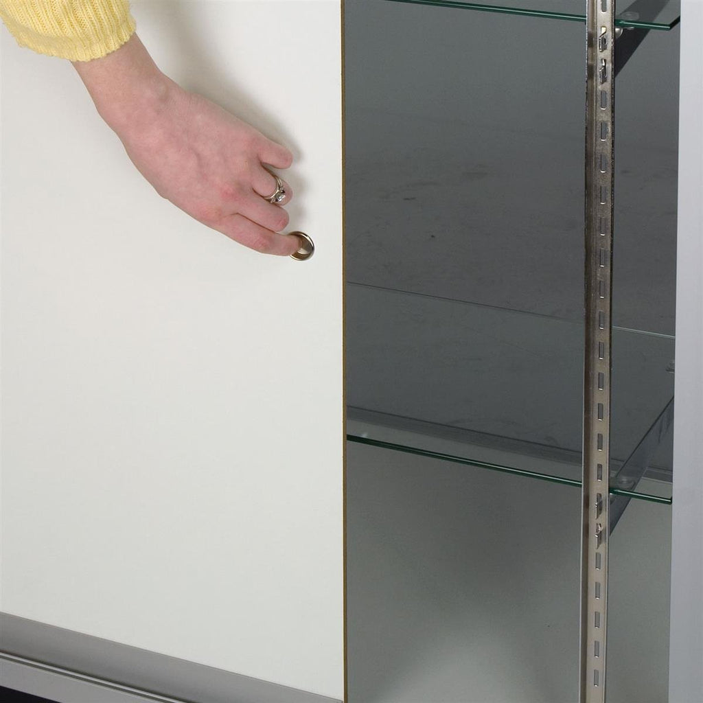 Displays2go Glass Display Cabinet, Free‑Standing Aluminum Showcase with Tempered Glass & Locking Sliding Doors for Retail Use (IEV4WKD)