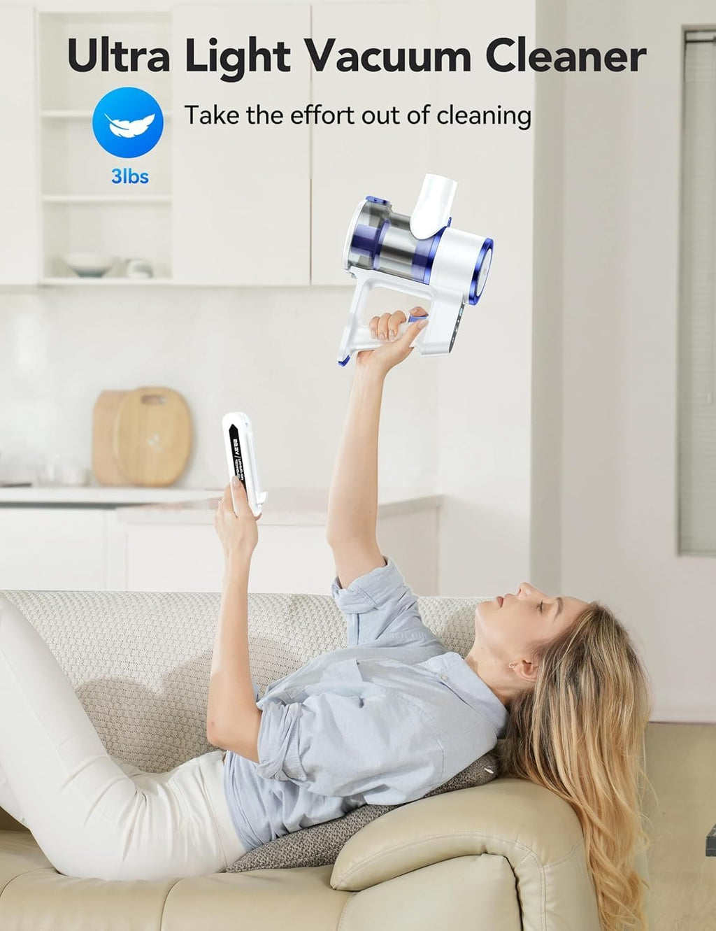 Cordless Vacuum Cleaner, 550W/45Kpa Vacuum Cleaners for Home, 60Mins Stick Vacuum with LED Display, Anti-Tangle & Wall Mount Charging, 8 in 1 Lightweight Vacuum for Hard Floors Carpet Pet Hair