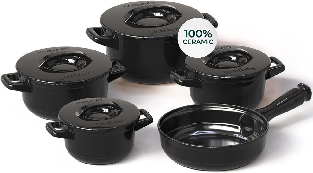 Pure Ceramic, Healthy, Non Toxic Cookware Set - Oven Safe Up to 1200F, Microwave and Dishwasher Safe, Longlasting and Lightweight - PFAS, PTFE, PFOA, PFOS - Black