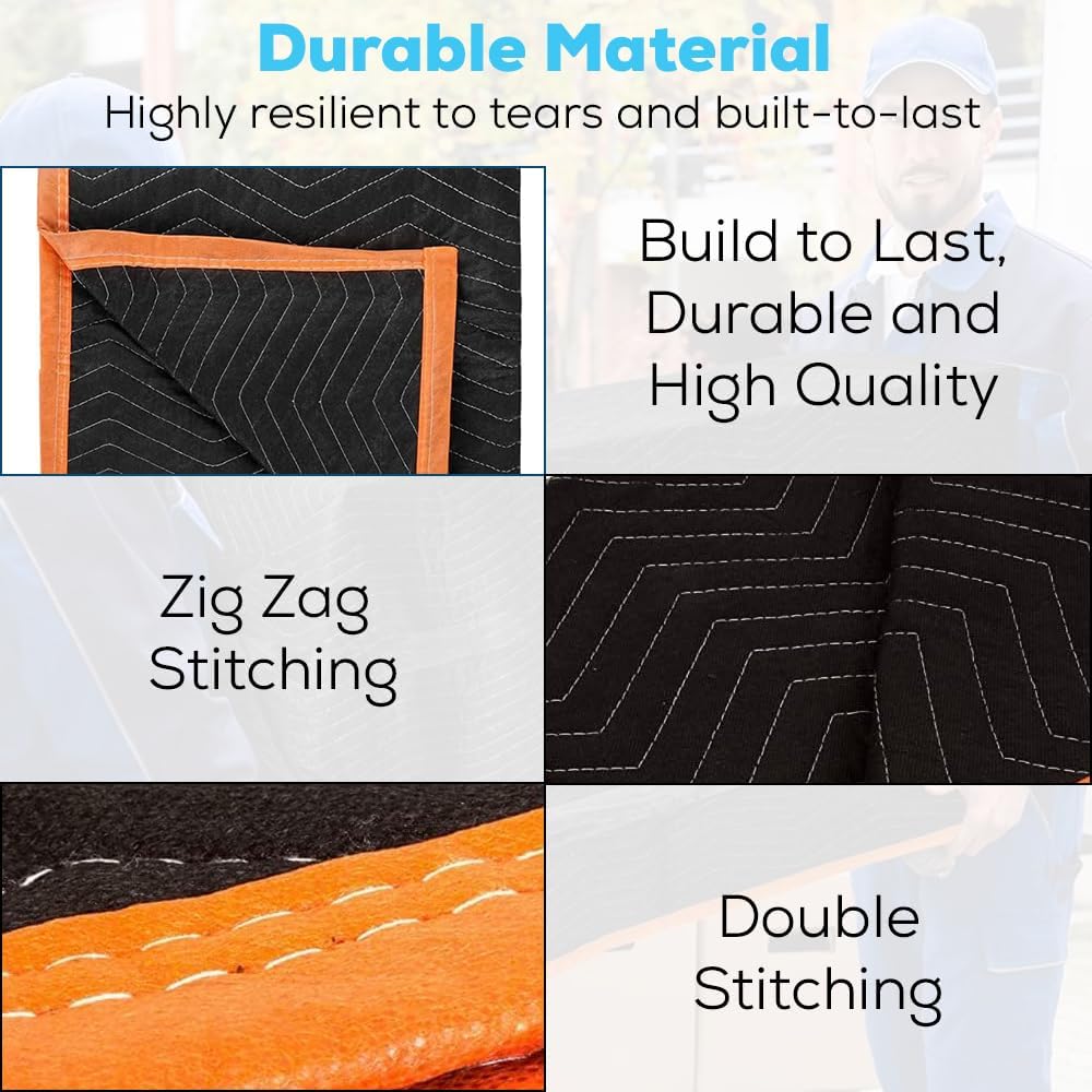 SIMPLI-MAGIC Heavy Duty Padded Moving Blankets (24 Pack), Black/Orange & Heavy Duty Padded Moving Blankets (12 Pack),Black/Orange