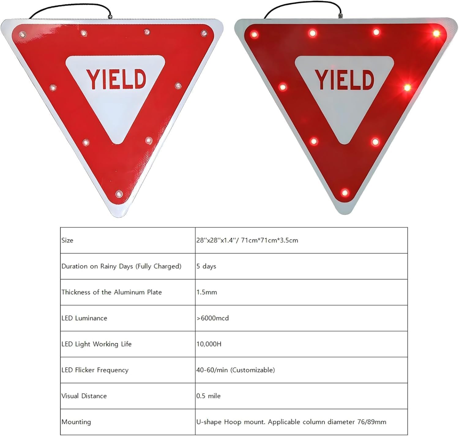 Yield Sign LED Flashing Crossing Signs - 28' Solar Yield Sign, Blinking Traffic Road Metal Signs, Engineer Grade Reflective File, with Accessories
