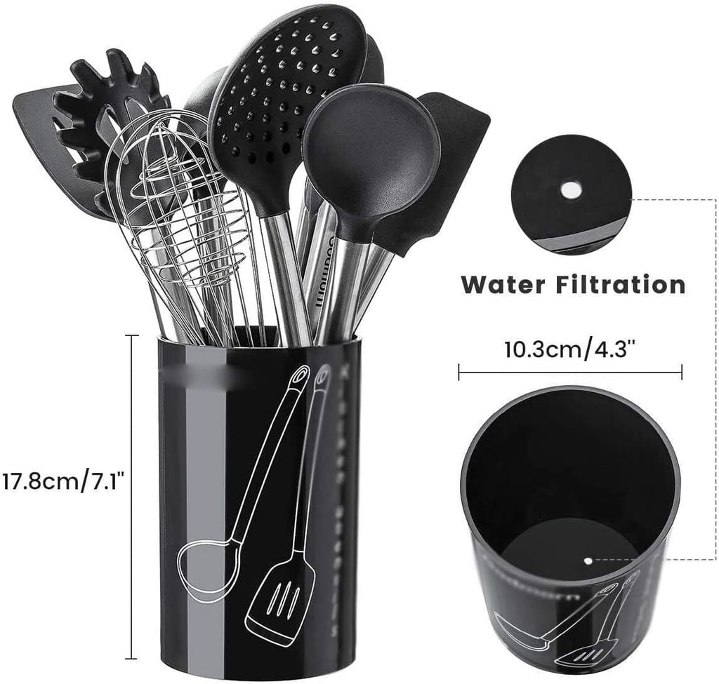 Kitchen Utensils Set, 8 Piece Silicone Cooking Utensils Set with Holder, Heat Resistant Utensils Set with Stainless Steel Handle for Nonstick Cookware, Kitchen Tools