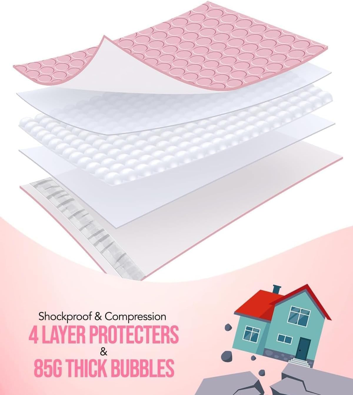 GSSUSA Large Bubble Mailers 10.5x16 Inch 500 Pack Light Pink Padded Envelopes, Strong Adhesion Self-Seal Bubble Envelopes for Mailing Clothes,Magazines