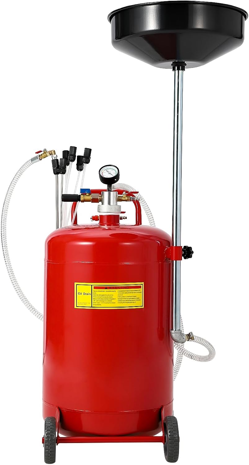 GarveeTech 20 gal Oil Drain Vacuum and Extractor, Pneumatic Oil Drainer, Air Operated Drainer for Oil Change, Portable Oil Drain Container, Oil Drain Tank with Adjustable Funnel