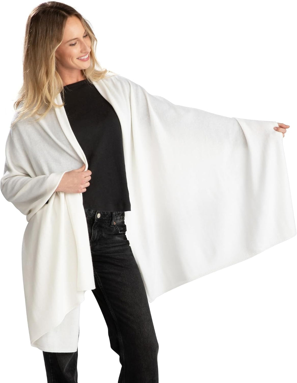 Jet&Bo 100% Pure Cashmere Travel Wrap, Shawl, Scarf & Blanket Ivory, Storage Bag + Gift Box