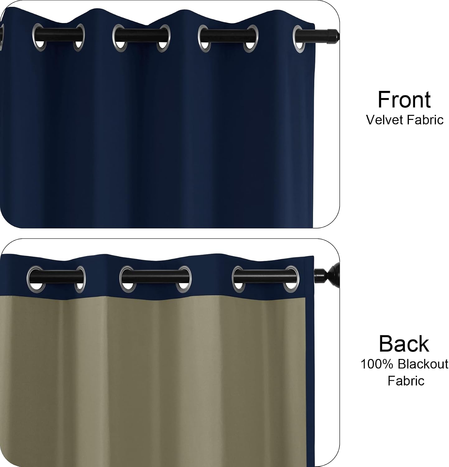 Fcosie 100% Light Blocking Velvet Curtain 102 inches Length, Nickel Grommet Curtain for Sliding Patio Door Apartment Window Gazebo, Absolutely Blackout Drapery, Navy Blue 84' W by 102' L (1 Panel)