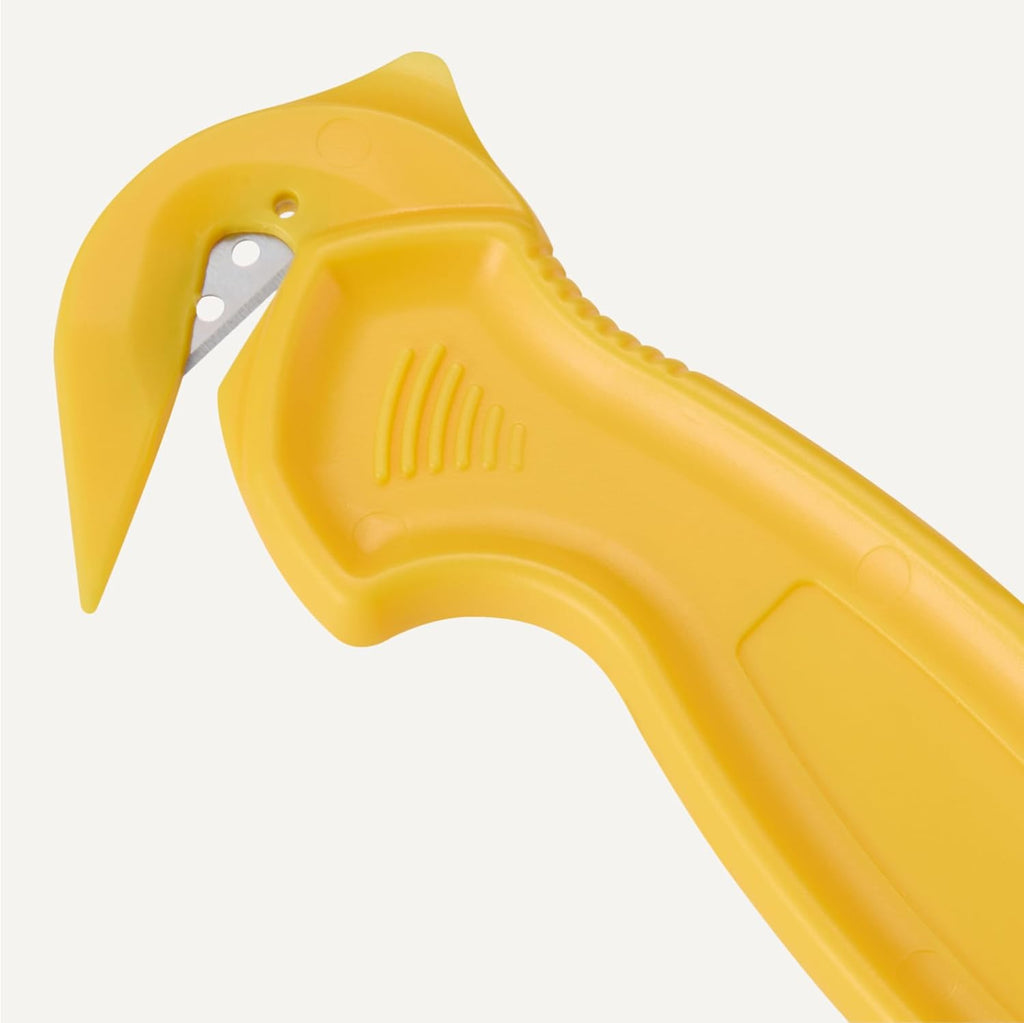 Amazon Basics Film Safety Cutter, Concealed Stainless Steel Blade with Tape Splitter for Boxes, Packages, Shrink Wrap, Yellow, 300-Pack