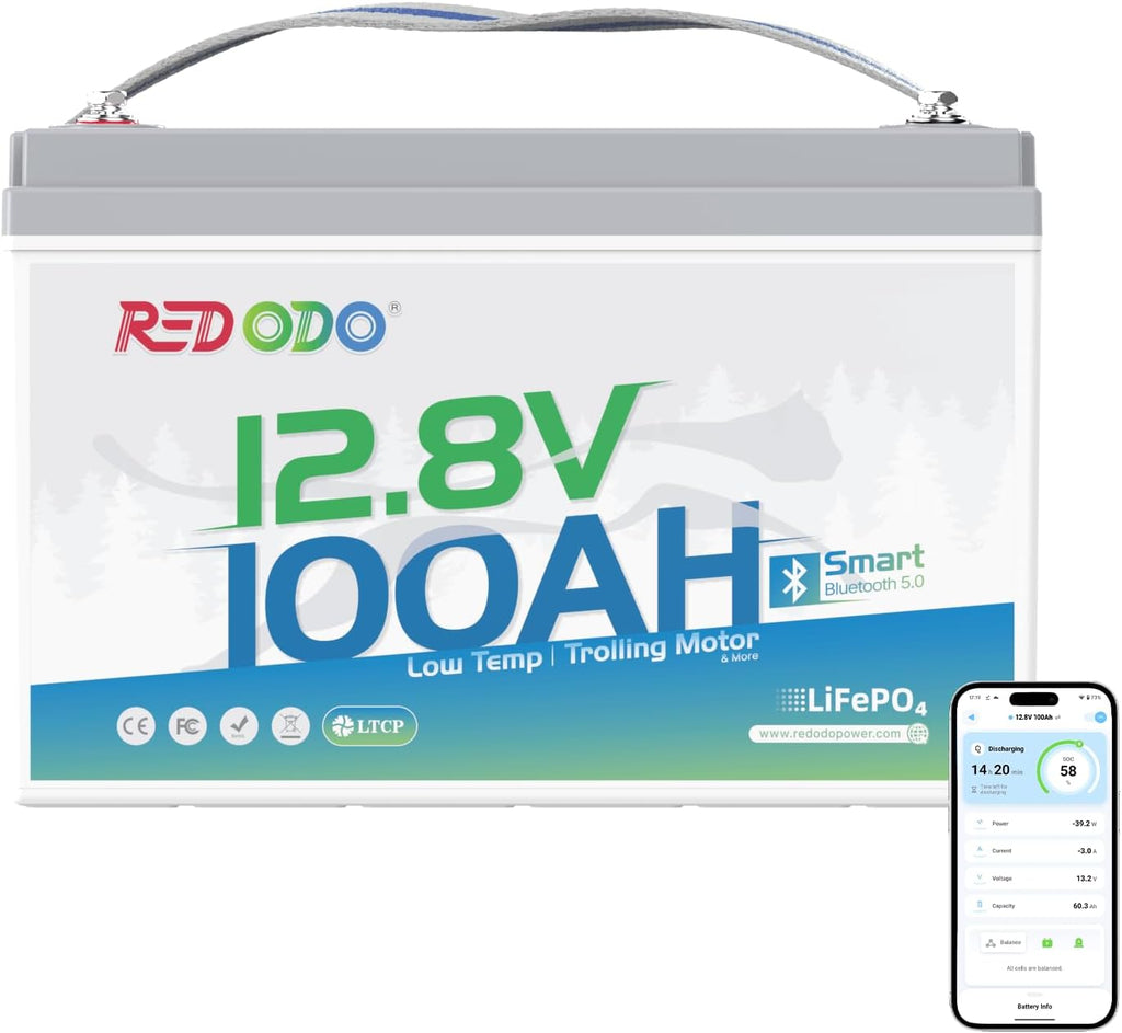Redodo 12V 100Ah LiFePO4 Battery with Blutooth, Low Temp Cutoff Group 31 Lithium Battery with 100A BMS, 15000 Deep Cycles, Perfect for RV, Marine, Trolling Motors, Camp, Solar