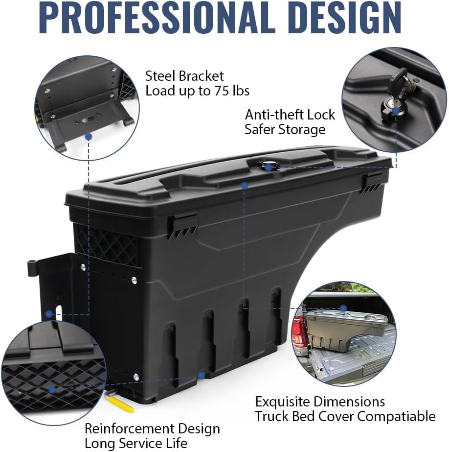 PIT66 Lockable Truck Bed Toolbox Compatible With Toyota Tacoma 2005-2021 Left Driver Side Truck Bed Storage Box Tool Box Drawer