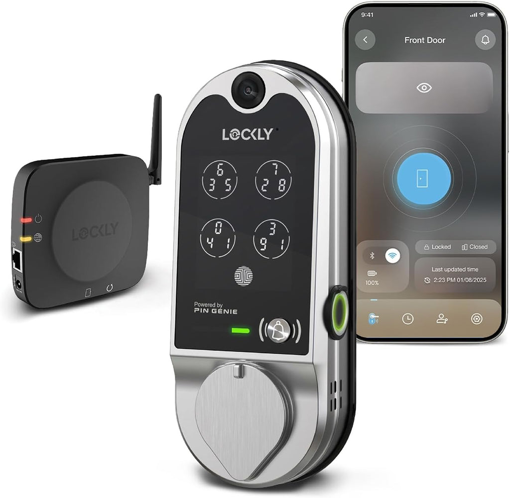 (Refurbished) Lockly Vision Smart Lock with Camera, Video Doorbell Keyless Entry Door Lock Wi-Fi, PIN Genie Keypad, Fingerprint, Auto Lock, Remote Control, Easy Installation, No Monthly Fee