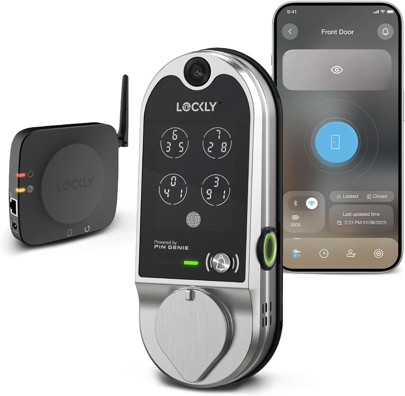 (Refurbished) Lockly Vision Smart Lock with Camera, Video Doorbell Keyless Entry Door Lock Wi-Fi, PIN Genie Keypad, Fingerprint, Auto Lock, Remote Control, Easy Installation, No Monthly Fee