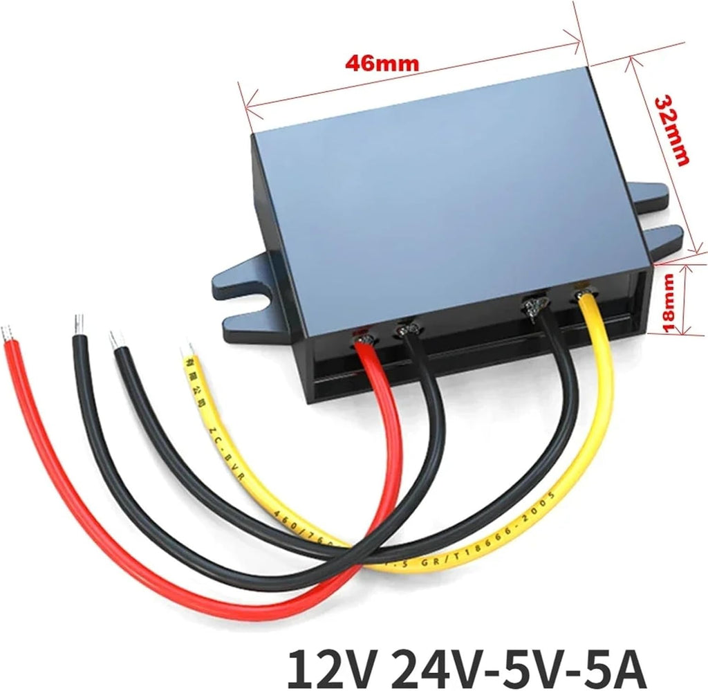 DC 12v 24v to 5v 5A 25W Step Down Converter Regulator Power Adapter Reducer for Car Electronics Truck Vehicle Boat Solar System(5V_12V 24V-5V5A)