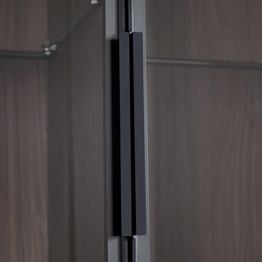 Glass Display Cabinet,51.2'' Tall Lighted with Tempered Glass Door, Metal Frame LED Curio Cabinet, Modern Minimalist Style, for Living Room, Office, Study, Black + Dark Walnut