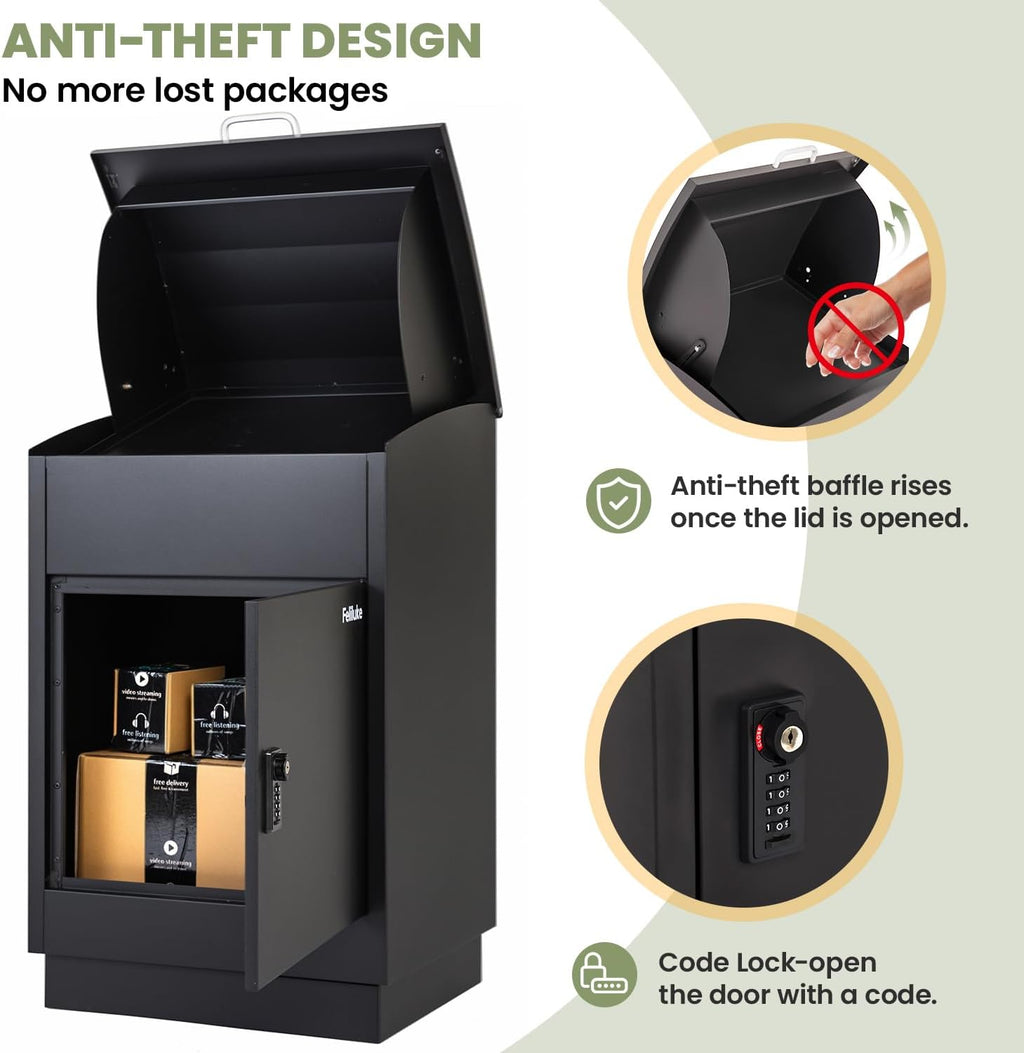 Large Outdoor Package Delivery Box, Heavy-Duty Metal Parcel Drop Box, Waterproof & Anti-Theft, Secure Lockable Mailbox for Porch, Curbside & Business Use