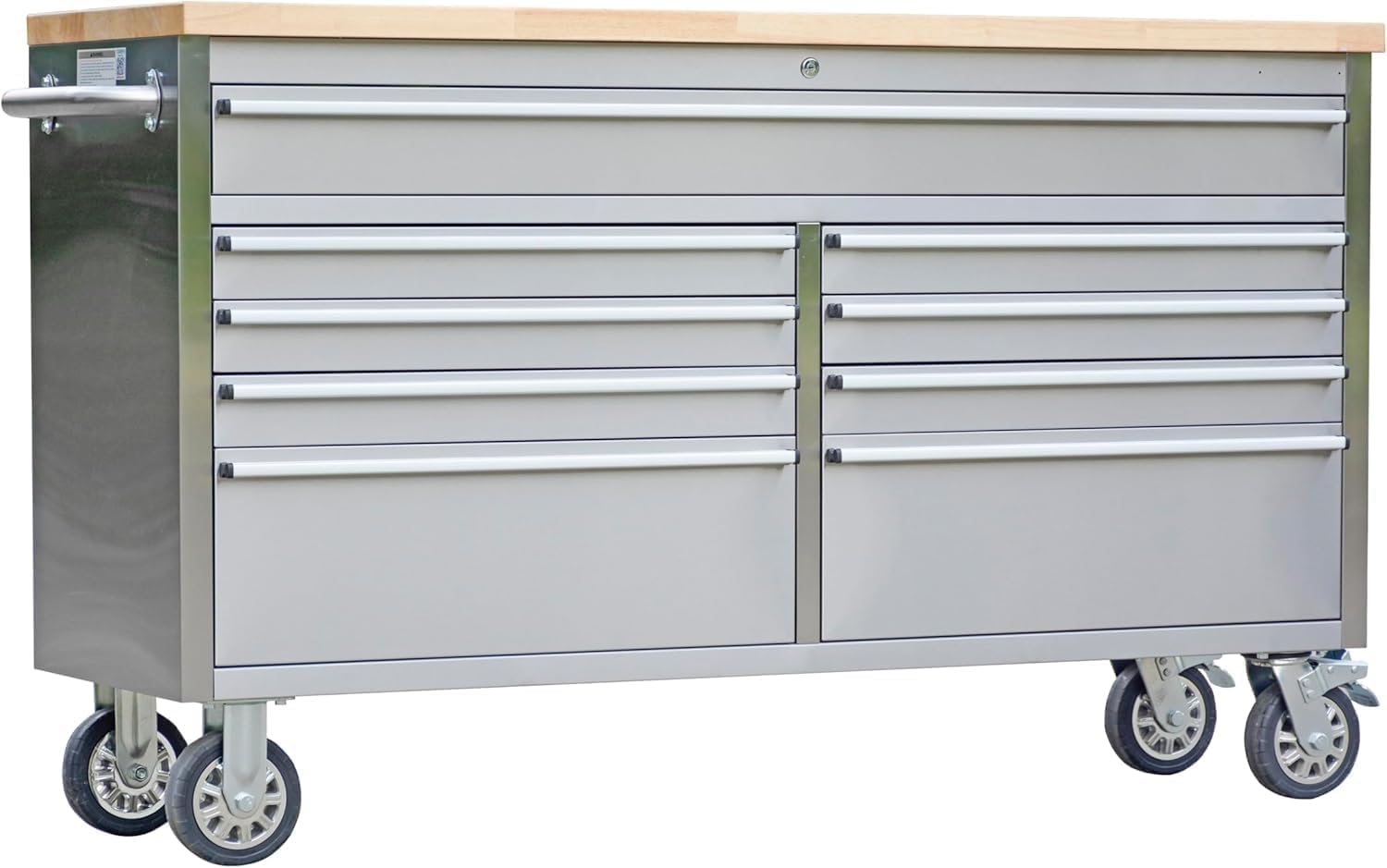 Tool Chest, 61 Inch Tool Box Mobile 9 Drawers Storage Rolling Cabinet with Wheels Lock Key Locking System Drawer Liners for Garage Warehouse Repair Shop, Sliver