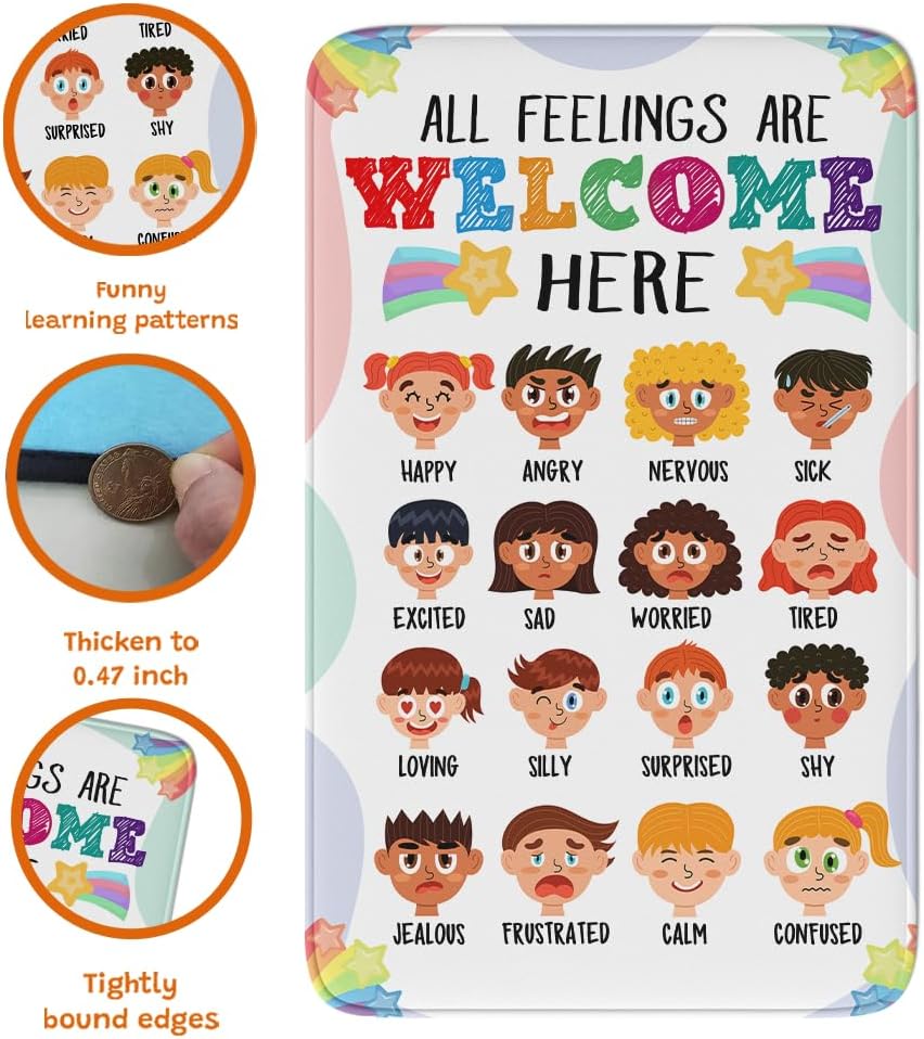 Calming Corner Classroom Rug - Feelings Chart - Coping Skills Emotions Chart Carpet - School Furniture Elementary, ABC Floor Mat Anti-Skid for School & Learning Area, Nursery Decor (8x5ft)