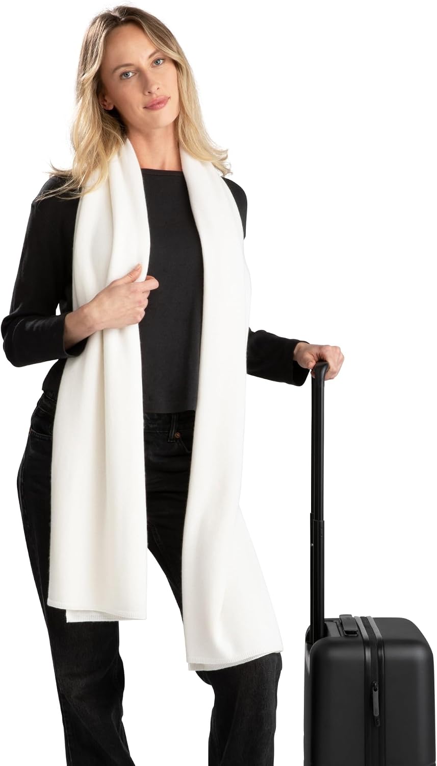 Jet&Bo 100% Pure Cashmere Travel Wrap, Shawl, Scarf & Blanket Ivory, Storage Bag + Gift Box