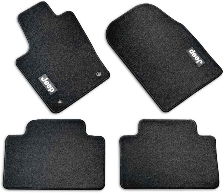 Mopar 82214880AC Carpet Floor Mats Premium Carpet Mat, First and Second Row, Black, 36 oz with Jeep embroidered logo