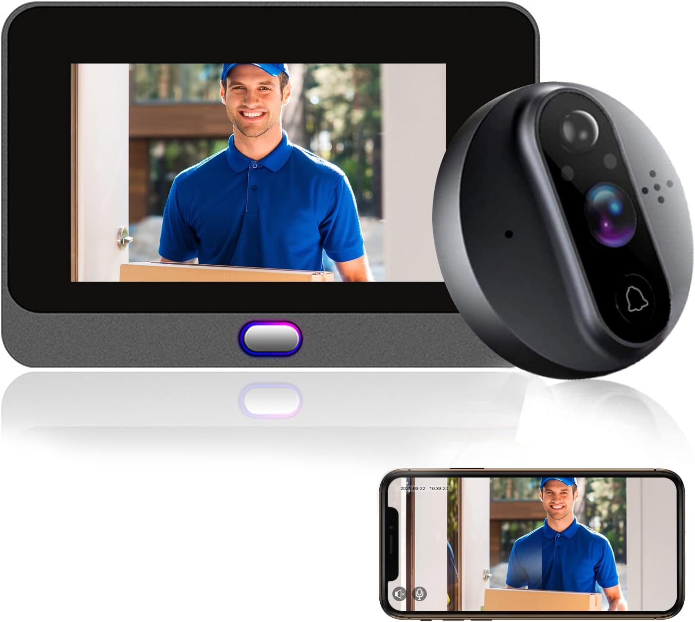 ANJIELO SMART Peephole Camera, WiFi Video Doorbell Camera with Chime, Motion Detection, Night Vision, 2-Way Audio, Cloud Storage, 4.3 Inch LCD Screen Monitor, No TF Card Included
