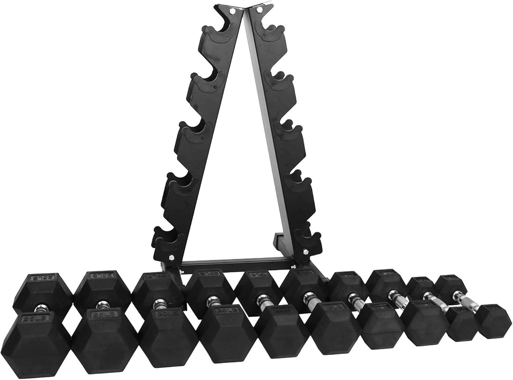 BalanceFrom Rubber Coated Hex Dumbbell Weight Set with Storage Rack, 100LB or 150LB or 200LB Set, 5-20 lbs or 5-25 lbs or 10-30 lbs Pairs