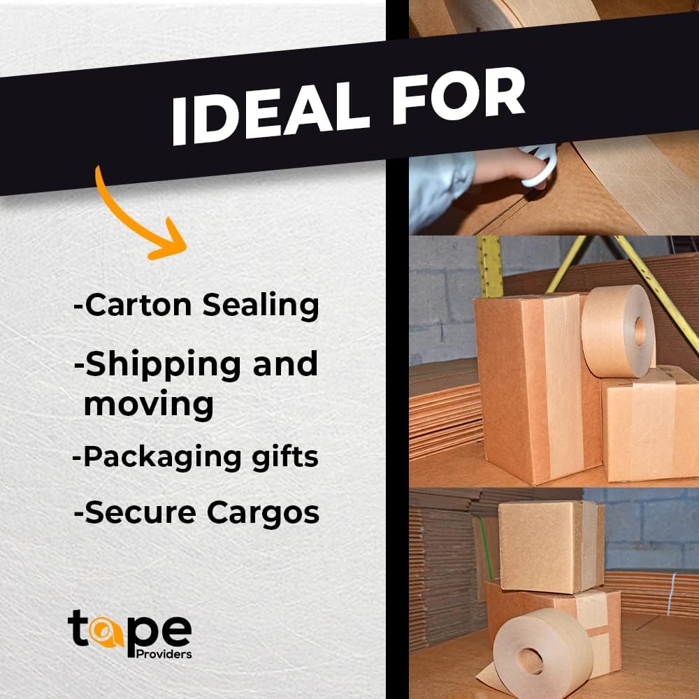 WOD WATWTH Eco-Friendly Brown Gummed Kraft Paper Tape - 3 inch x 450 ft. (Pack of 10) Shipping Tape Water Activated for Packing Boxes, Shipping, & Sealing