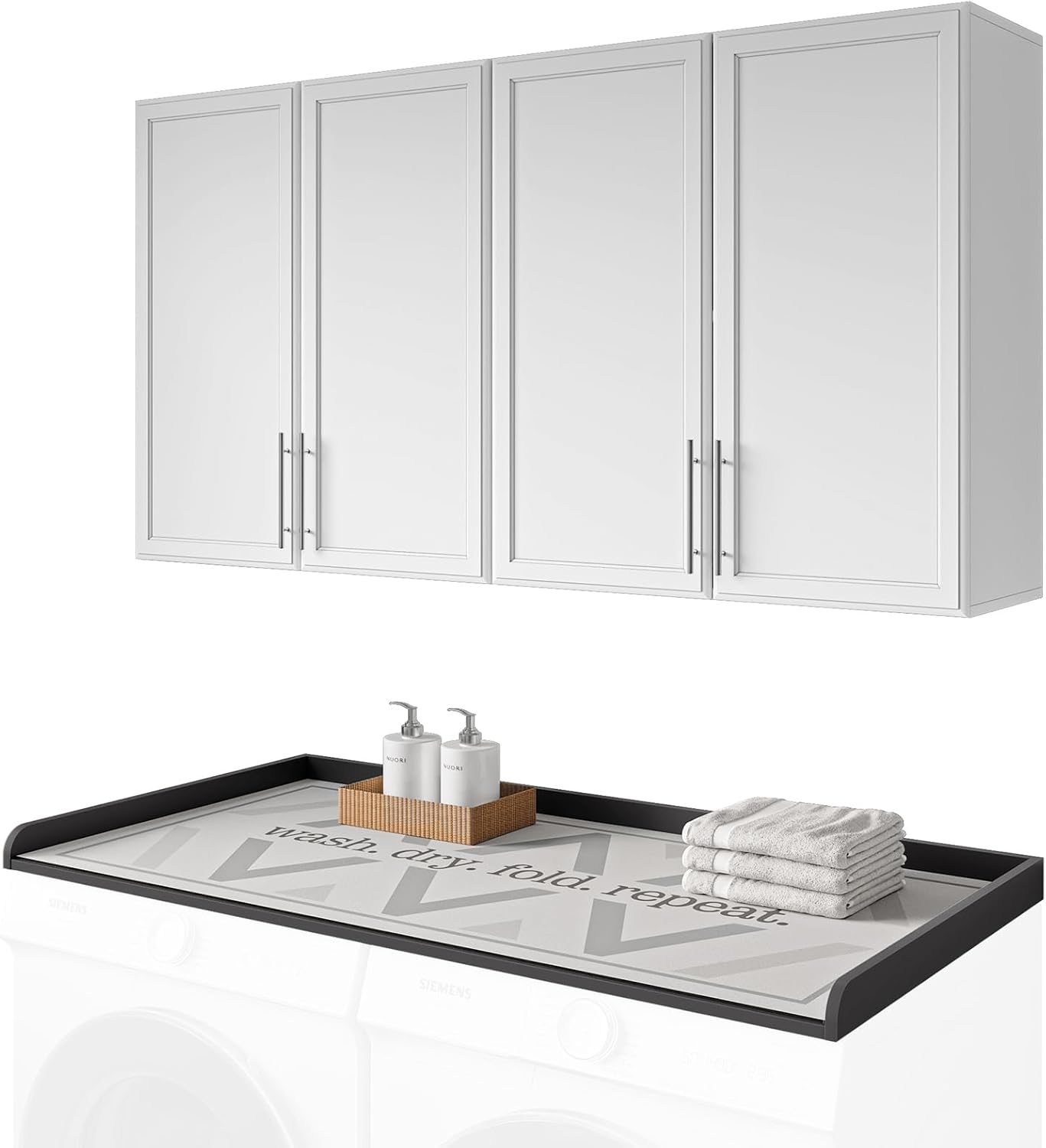 FIMELLO 60' Laundry Room Wall Cabinets and 27.6' x 54' Washer and Dryer Countertop Set, Laundry Room Cabinets Wall Mounted, Upper Cabinets Floating Cabinet - Black Laundry Countertop