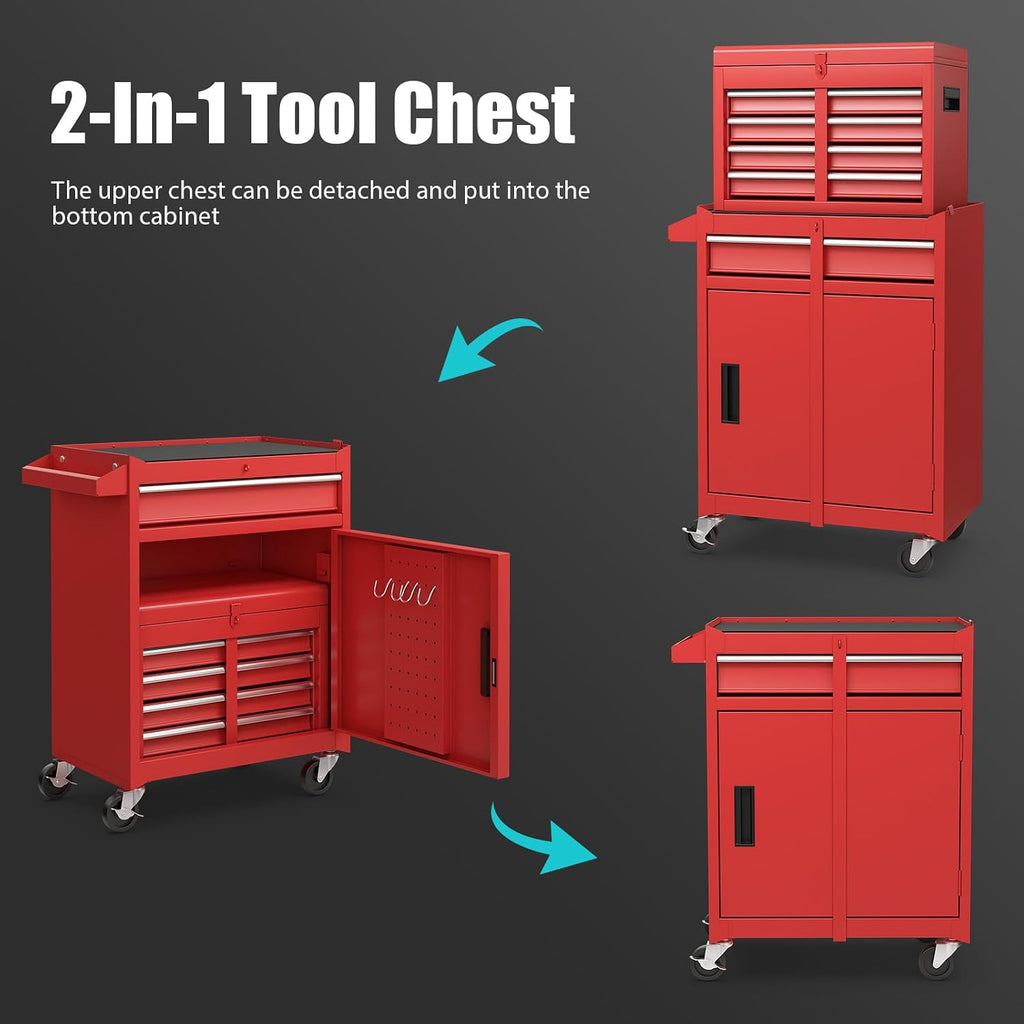 Rolling Tool Chest, 5-Drawer Tool Storage Cabinet with Wheels, Adjustable Shelf & Anti-Slip Liner, Tool Box Organizer for Garage, Warehouse & Workshop (Red)