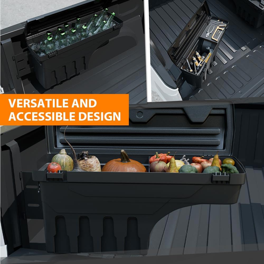 G-PLUS Truck Bed Storage Box Tool Box Compatible with 2007-2020 Toyota Tundra Black Rear Tool Box 2PCS Driver and Right Passenger Side