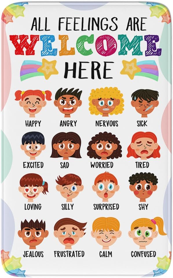 Calming Corner Classroom Rug - Feelings Chart - Coping Skills Emotions Chart Carpet - School Furniture Elementary, ABC Floor Mat Anti-Skid for School & Learning Area, Nursery Decor (8x5ft)