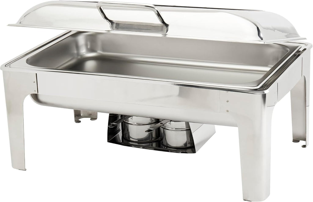 Denmark Tools for Cooks Celebrations Cookware Collection 6 Piece 9.5-Quart Heavy Gauge Stainless Steel Rectangular Chafing Dish Set with Hydraulic Soft Close Glass Lid for Entertaining & Catering