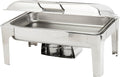 Denmark Tools for Cooks Celebrations Cookware Collection 6 Piece 9.5-Quart Heavy Gauge Stainless Steel Rectangular Chafing Dish Set with Hydraulic Soft Close Glass Lid for Entertaining & Catering