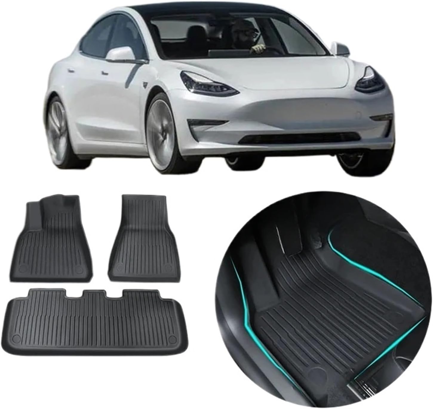 Floor Mats Compatible for Tesla Model Y 3 2017-2024 Highland Left Right Rudder All Weather TPE Non-Slip Cargo Liner Cargo Trunk Accessories(Model Y RHD)