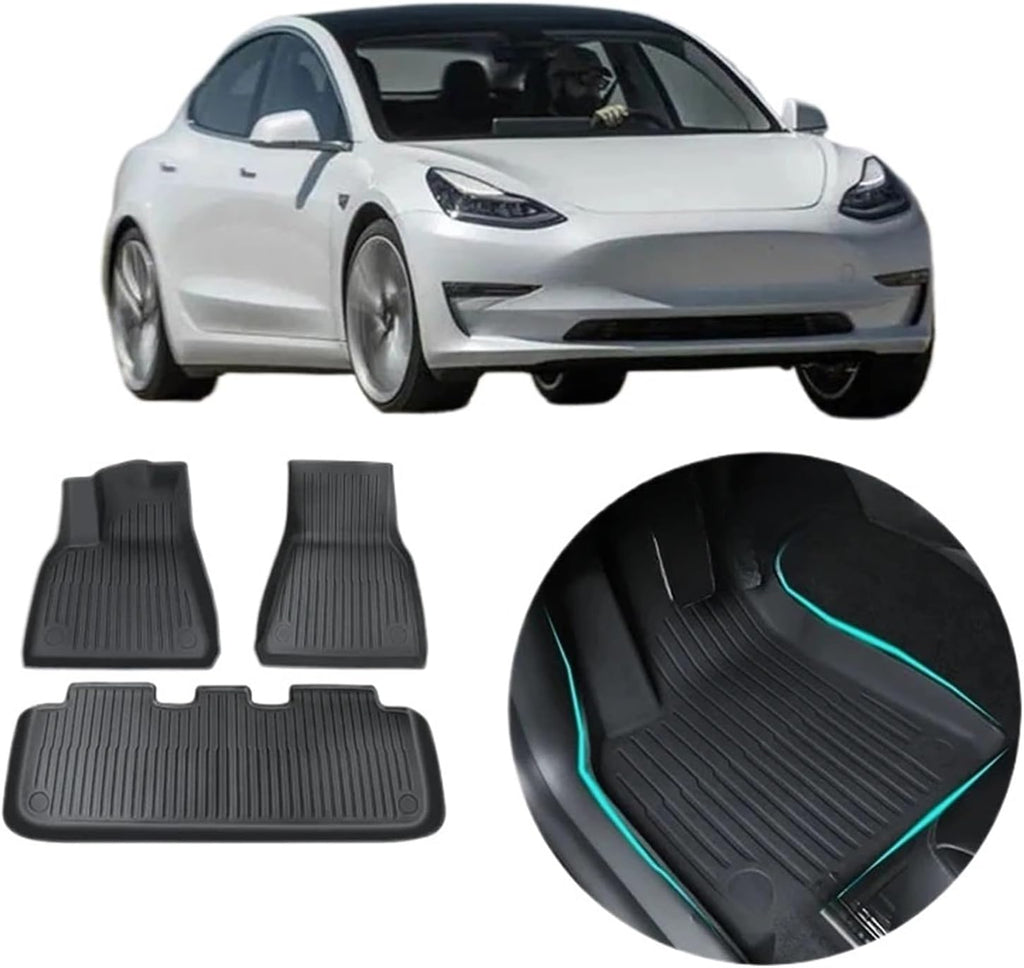 Floor Mats Compatible for Tesla Model Y 3 2017-2024 Highland Left Right Rudder All Weather TPE Non-Slip Cargo Liner Cargo Trunk Accessories(Model 3 RHD)