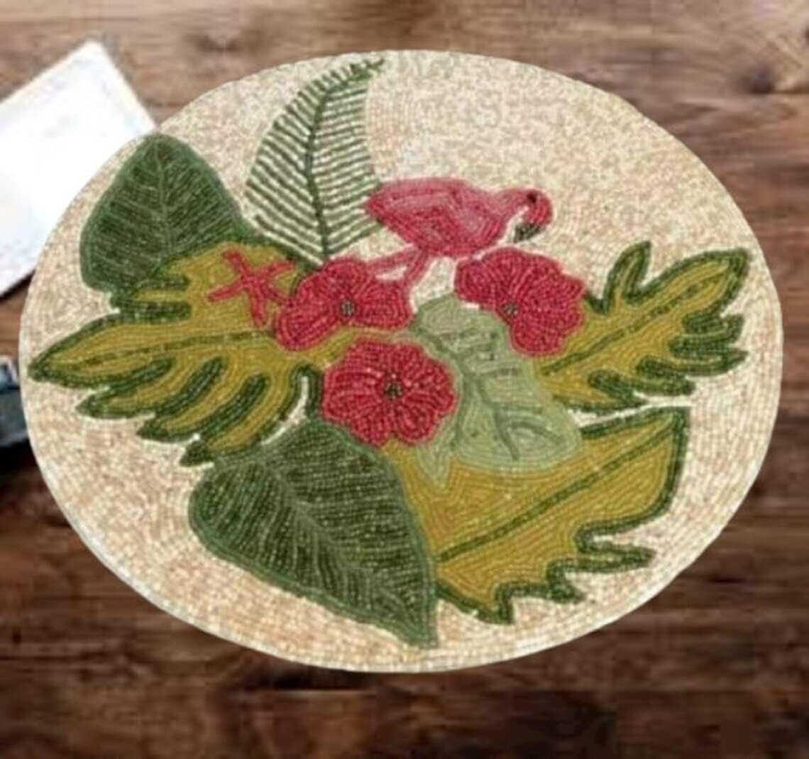 HM CREATIONS Flamingo Table Runner, Handmade Bead Table Runner, Multicolor Summer Table Runner 13X36 Inches floral Table Runner for Center Table, Dinning Decoration. (Place Mats)