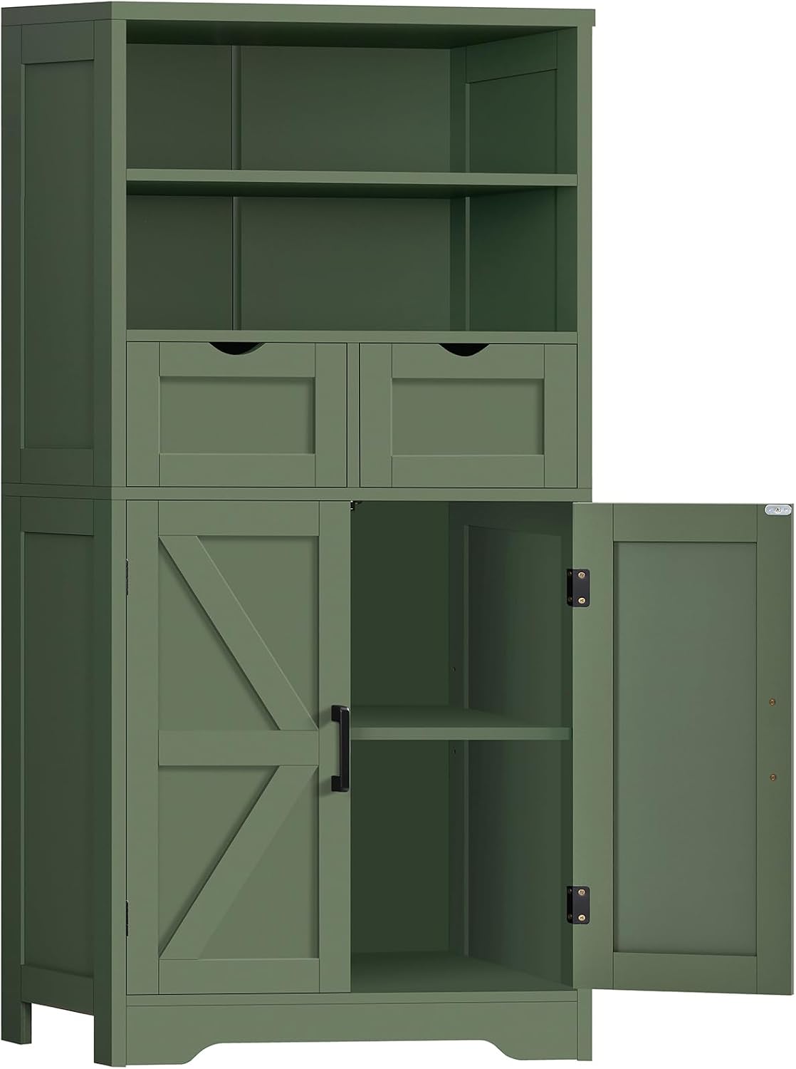 TEENFON Bathroom Cabinet with Adjustable Shelf & 2 Drawers, Farmhouse Storage Cabinet with 2 Doors, Kitchen Storage Cabinets for Living Room, Entryway, Home Office, Forest Green