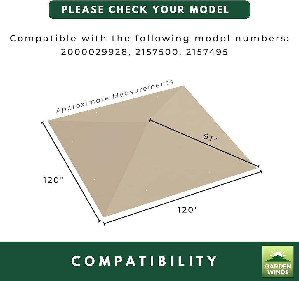 Garden Winds Reinforced RipLock 350 Replacement Canopy Top Cover Compatible with Coleman Light and Fast, Oasis, and Oasis Lite 10' X 10' Tent Models 2000029928, 2157500, 2157495 - Beige