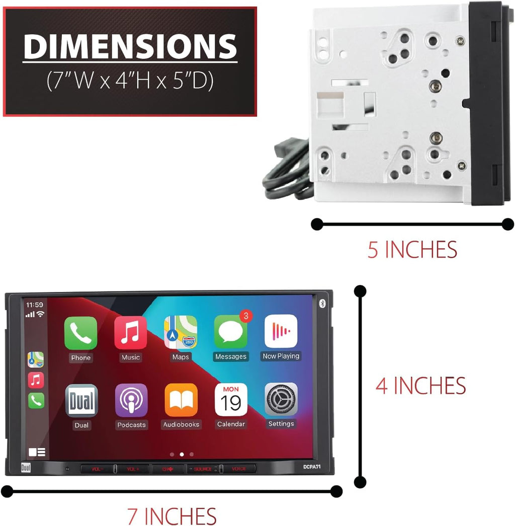 Dual Electronics DCPA71-BC 7-inch Certified Apple Carplay Android Auto | Double DIN Touchscreen Car Stereo Radio | Bluetooth Hands Free Calling & Music Streaming | Backup Camera Included