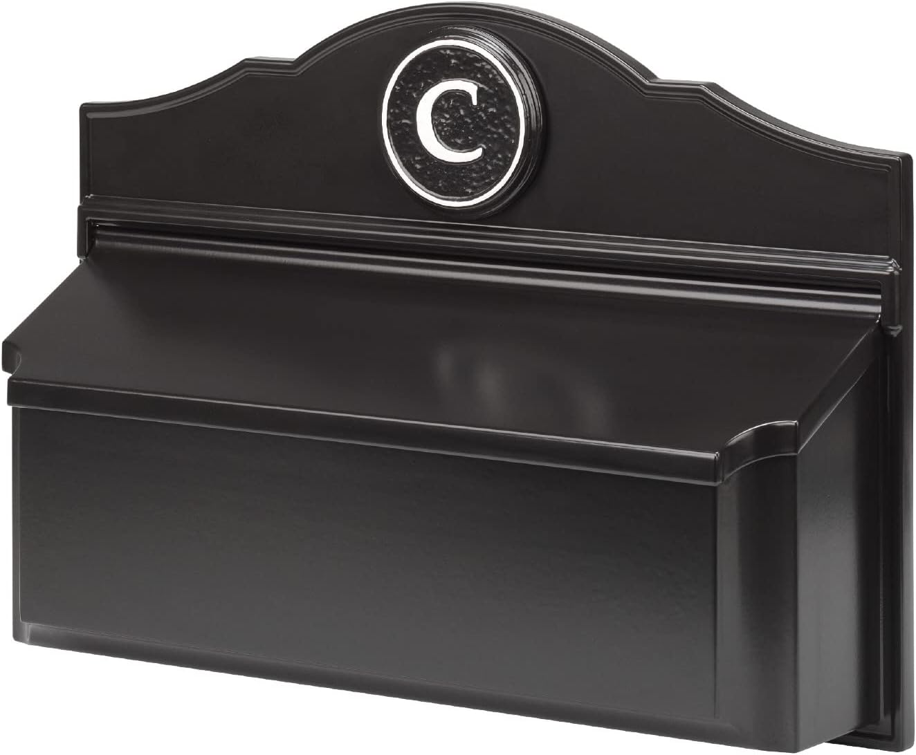 Whitehall Custom Wall Mount Mailbox Package - Mail Box with Monogram, Sand Cast Aluminum, Classic Design Black Personalized in White