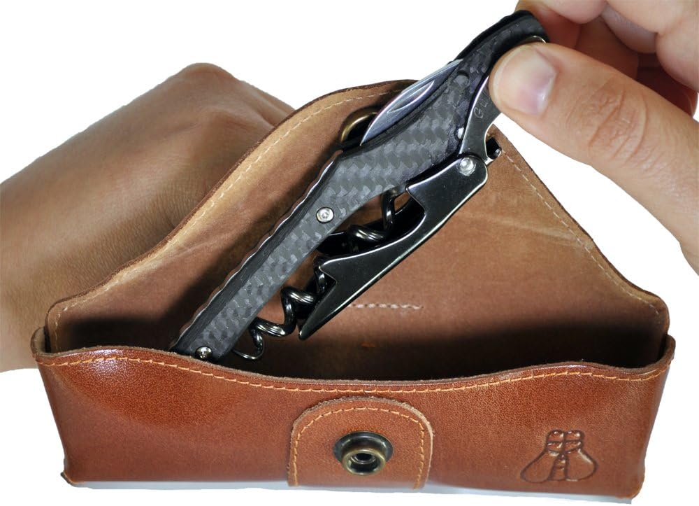 Castello Carbon Fiber Waiter's Corkscrew with Leather Pouch in Wood Box